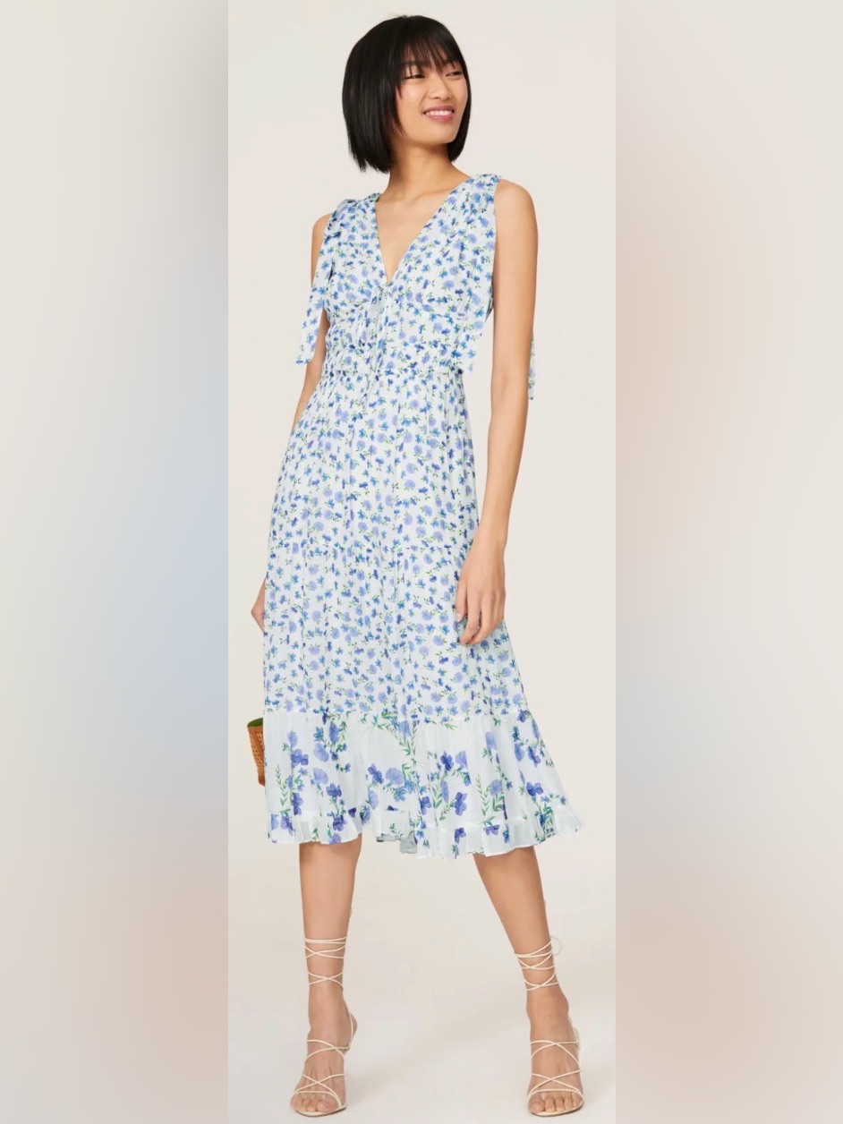 {Euc} Shoshanna Helene Midi Dress Blue/White Floral Size 6
